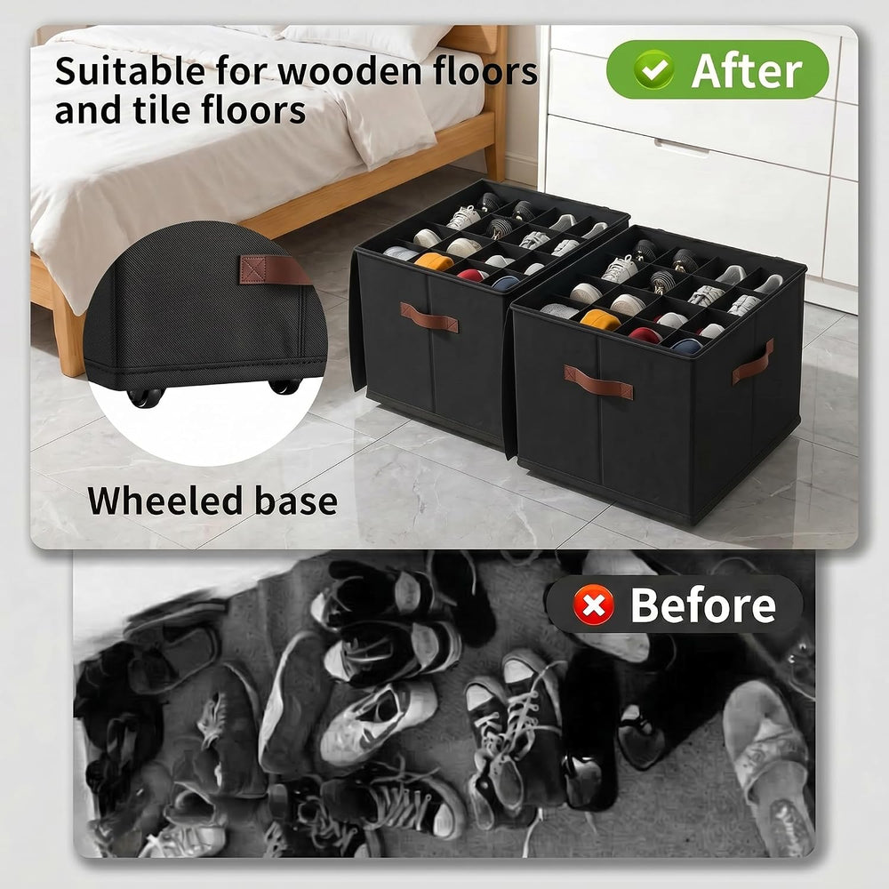 EE-RoomWorld 2 Pack rolling shoe rack on wheels,No Assemble Required shoe org...