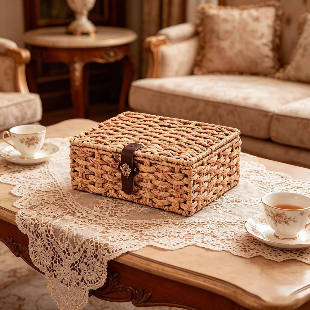 Water Hyacinth Wicker Storage Box with Lid (Large)