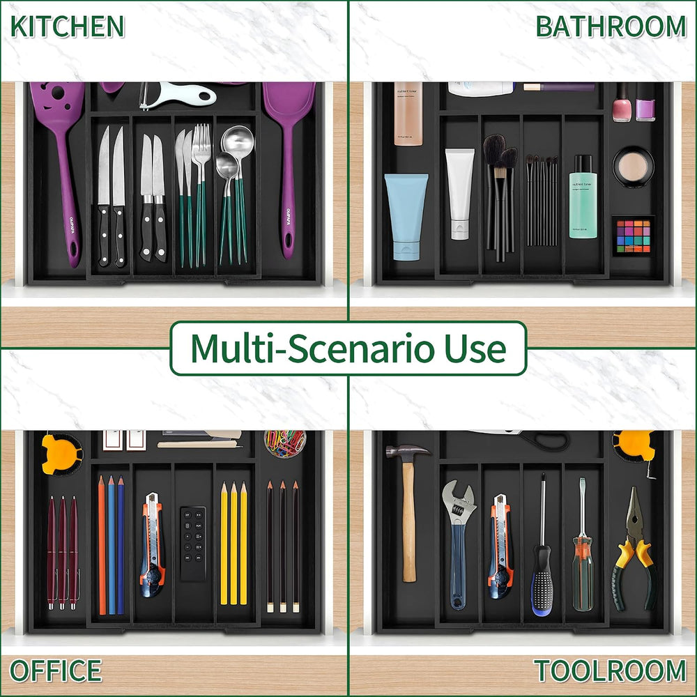 Utoplike Bamboo Silverware Drawer Organizer, Black Kitchen Utensils Tray