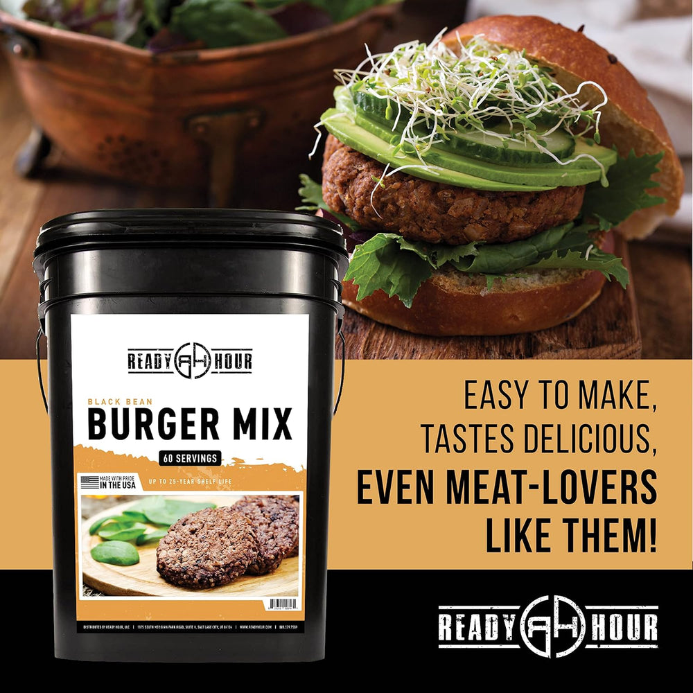Ready Hour, Black Bean Burger Mix, Real Non-Perishable Recipe, 25-Year Shelf ...