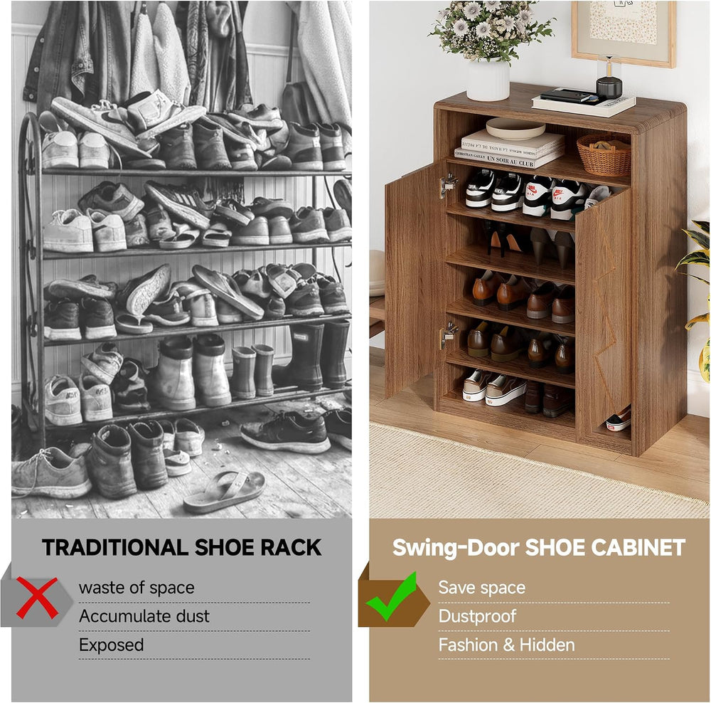 Loomie Extra 47'' Tall Walnut 6-Tier Shoe Cabinet for Entryway (30 Pa...