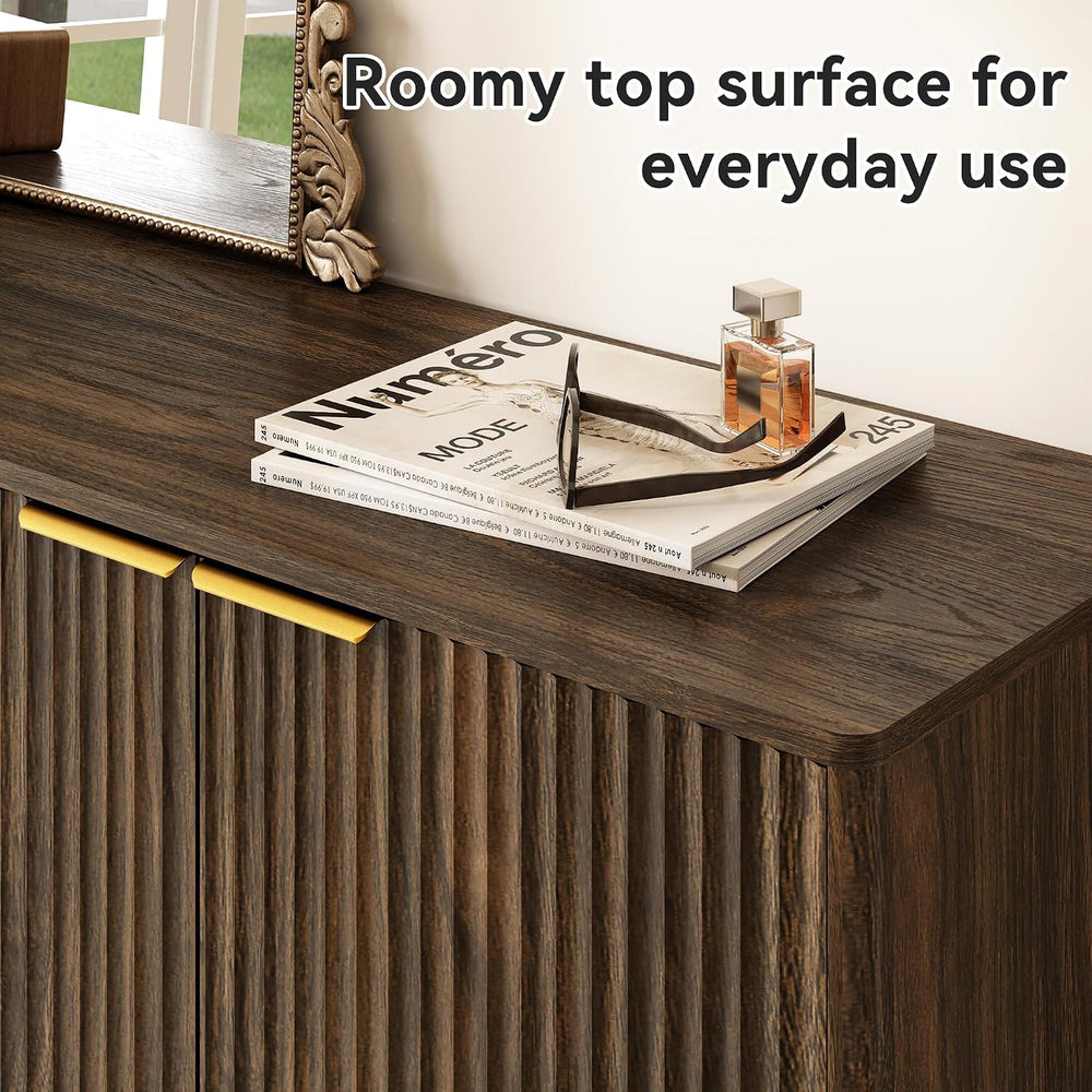 5-Tier Shoe Storage Cabinet with Adjustable Shelves, Walnut丨Fluted Shoe Cabin...