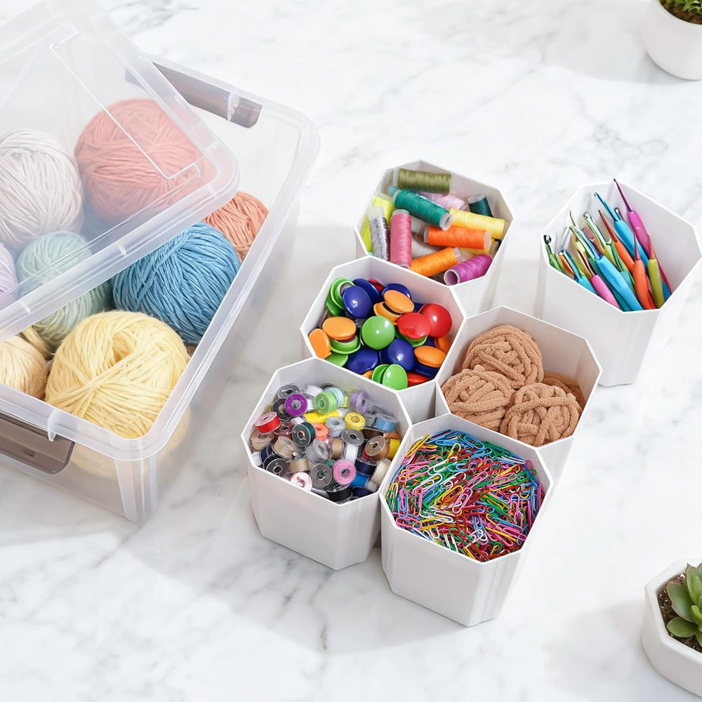 Citylife 17QT 2-Pack Clear Storage Bins with Lid 6 inserts Stackable