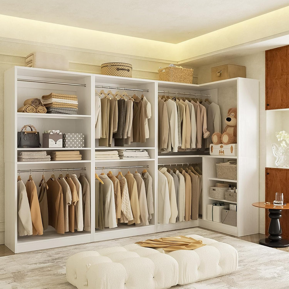 Unikito 108” Corner Closet System, 3-Piece L-Shaped Closet Organizer with 2 C...