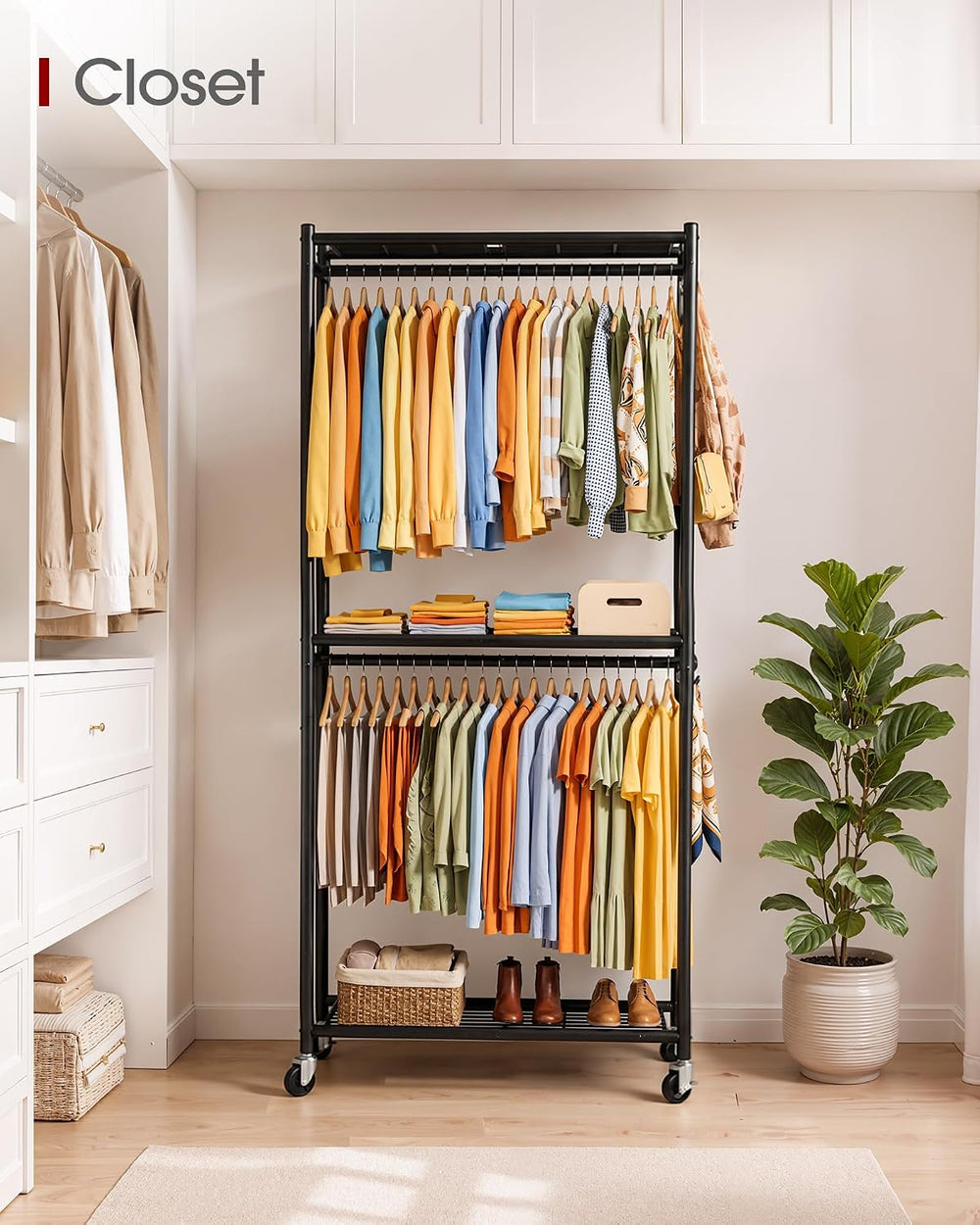 Portable Closet Clothes Rack, Dual Rods, 33 x 12.2 x 79.5 in, Black