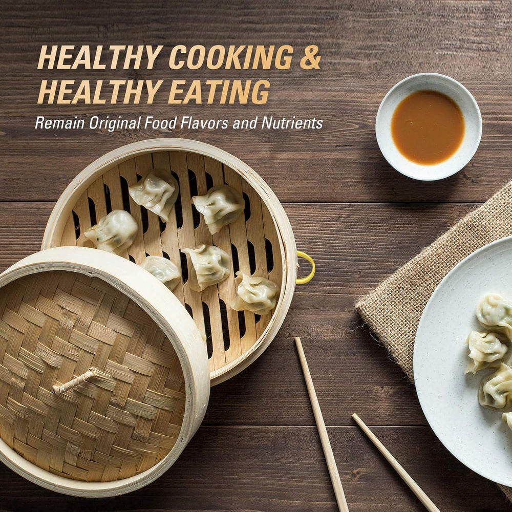 MacaRio 10 Inch Bamboo Dumpling Steamer Basket Set with Ring Adapter