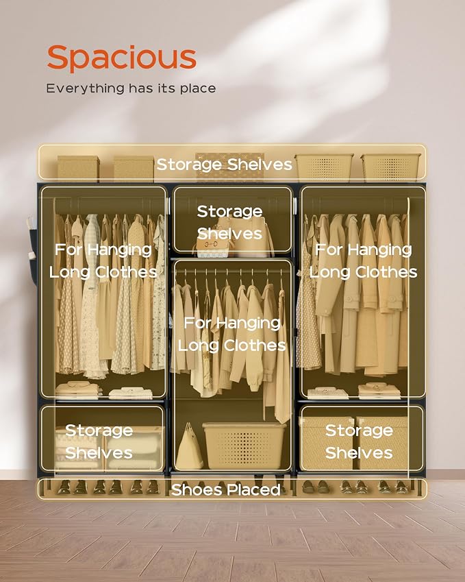 Portable Closet, 81.1 Inch Extra Large Capacity Wardrobe Closet