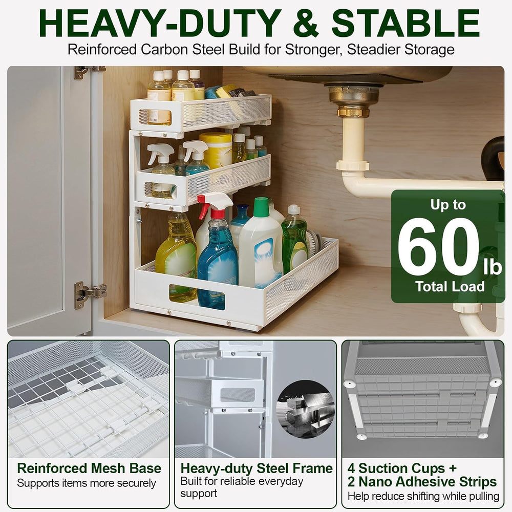 3 Tier Under Sink Organizer for Bathroom, Pull Out Drawers, 2 Pack