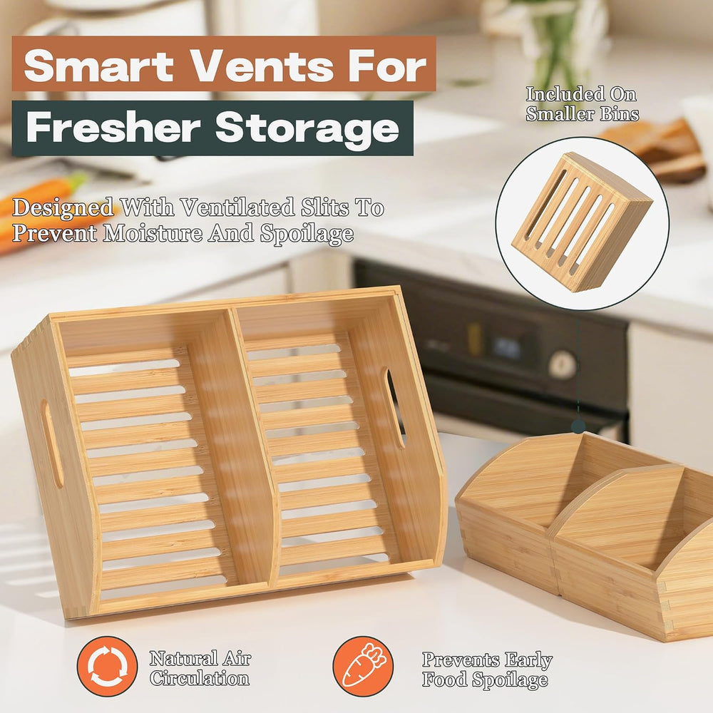 Potato and Onion Storage Bin, Stackable Bamboo Pantry Organizer and Storage