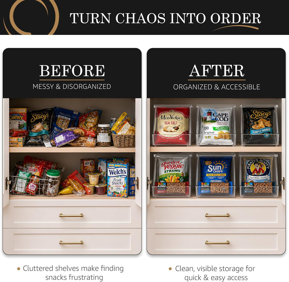 Sorbus Snack Organizer for Pantry, Clear Stackable Chip Bins (4 Pack)