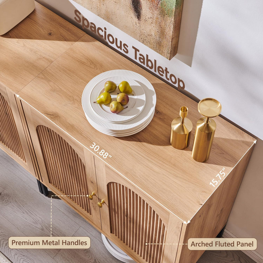 IFGET 92.63" W Modern Arched Sideboard Buffet Cabinet with Storage, Natural