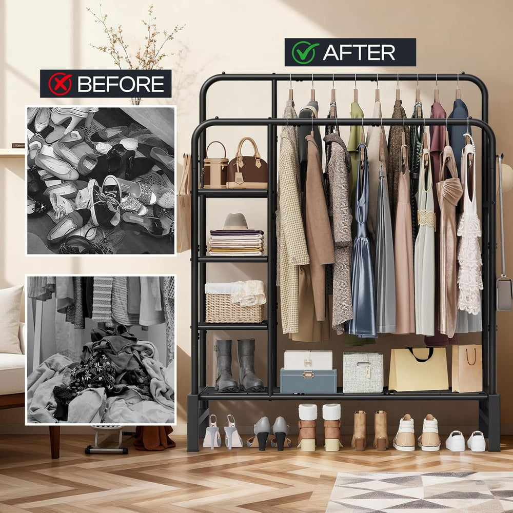 Clothes Rack for Hanging Clothes, Clothing Rack with shelves, Black