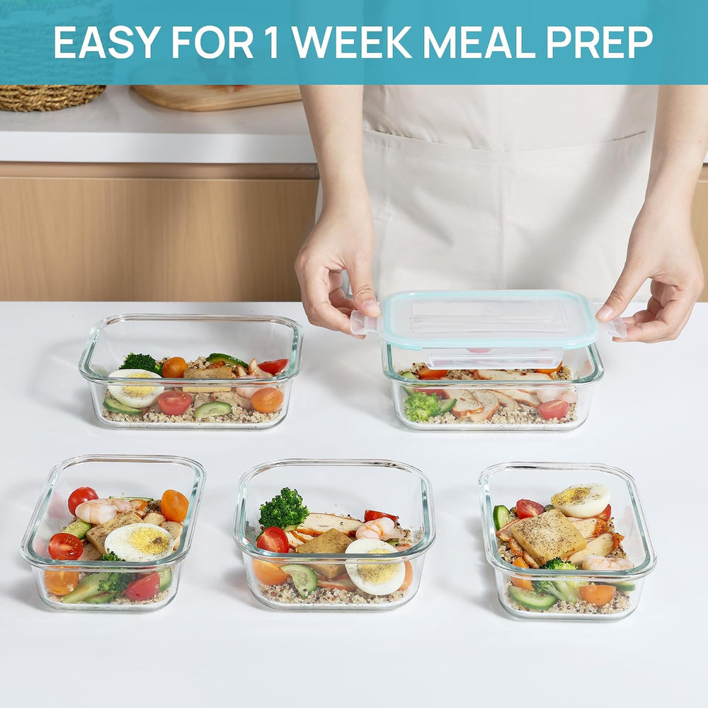Vtopmart 8 Pack Glass Food Storage Containers with Lids Grey