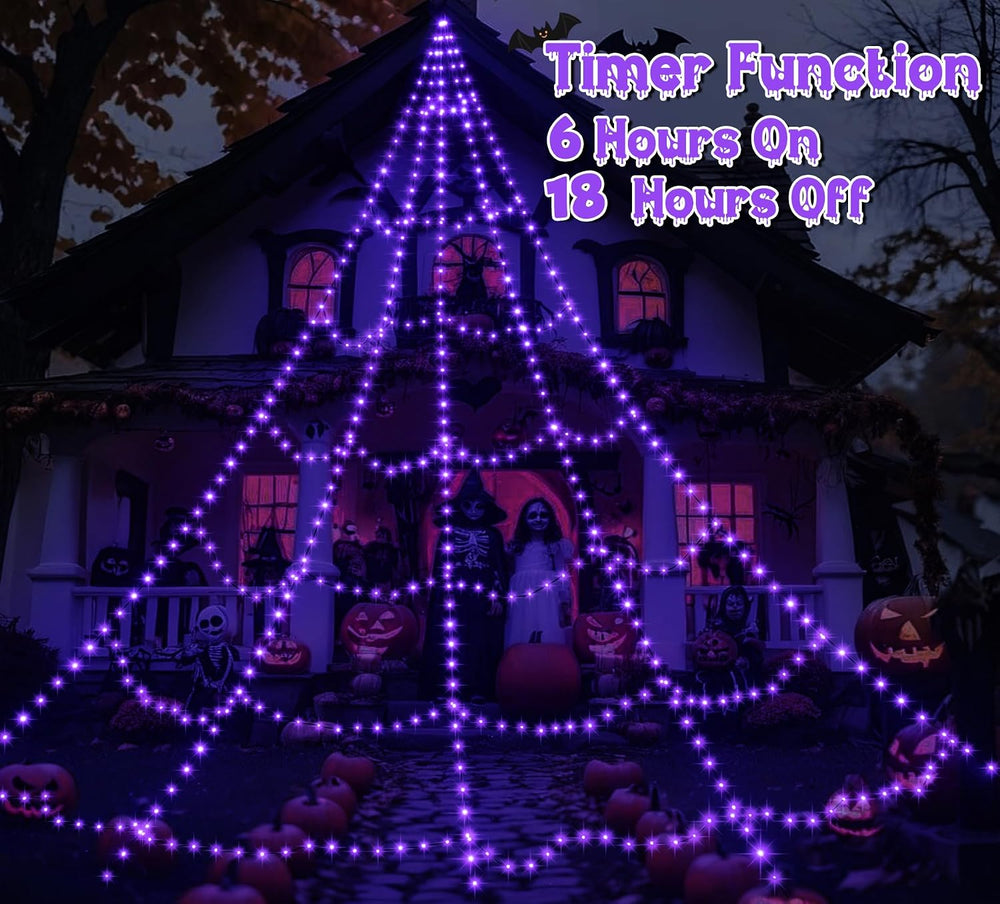 Spider Web Lights for Halloween Decorations Outdoor - 616 LEDs, 8 Lighting Mo...