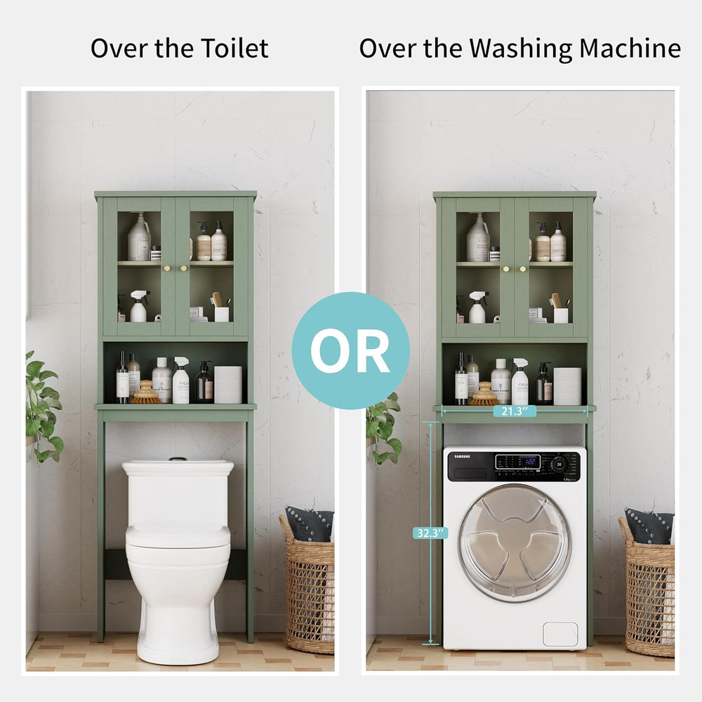 Shintenchi Over the Toilet Storage Cabinet, Bathroom Glass Door Green