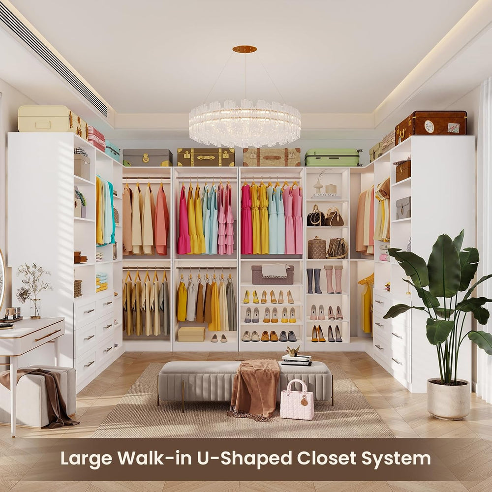 Fastgo Closet System with 3 Drawers, Corner Closet System with 5 Hanging Rods...