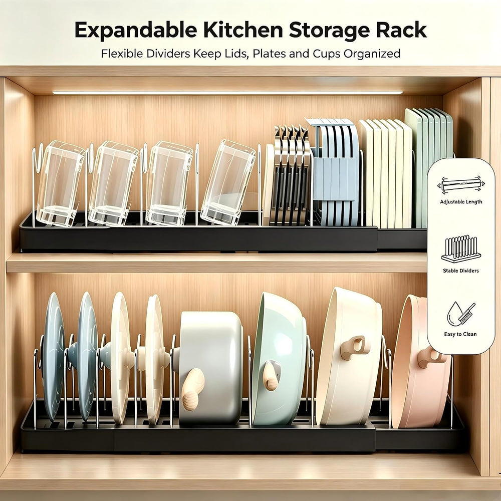 Expandable Pot Lid Organizer for Cabinet, Adjustable Cookware Organizer with ...