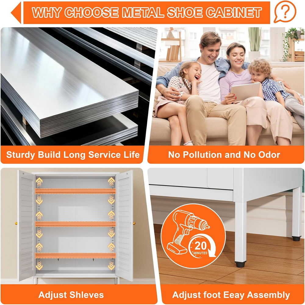 40" H Metal Shoe Cabinet, Adjustable Hidden Shoe Storage Cabinet
