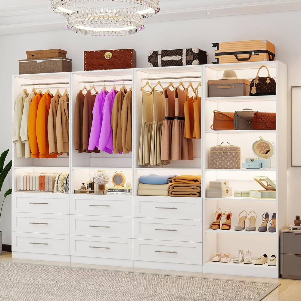 Closet System with 4 Sets, 8FT-21FT Closet Organizer Systems with 9 Drawers 9...