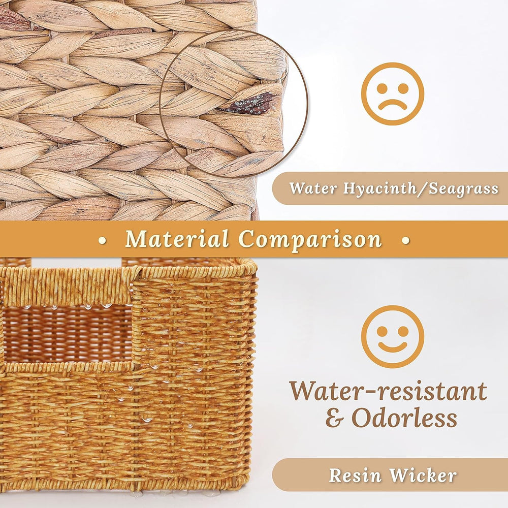 WeeNest Baskets with Handles, Wicker Storage, Set of 3, Amber