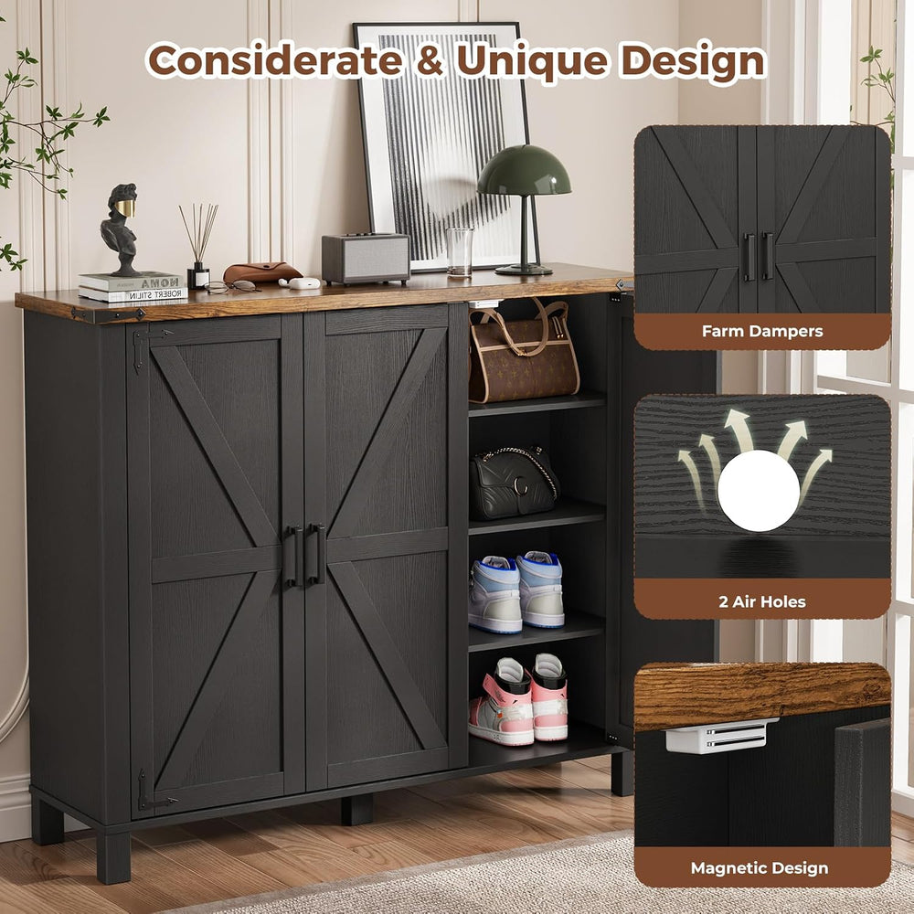 5-Tier Farmhouse Shoe Storage Cabinet with with 4 Adjustable Shelves, Black