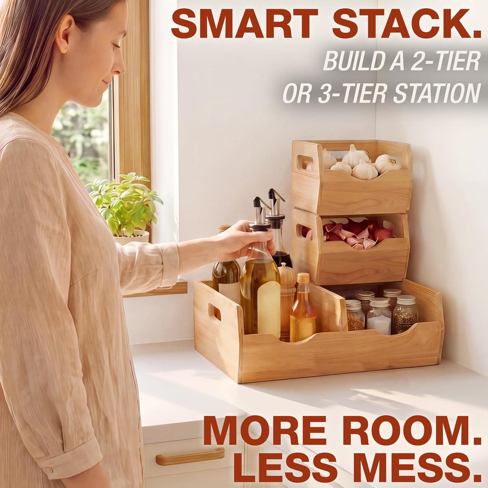 HOMESTEAD Stackable Solid Wood Storage Bins for Pantry & Countertop, Vent...