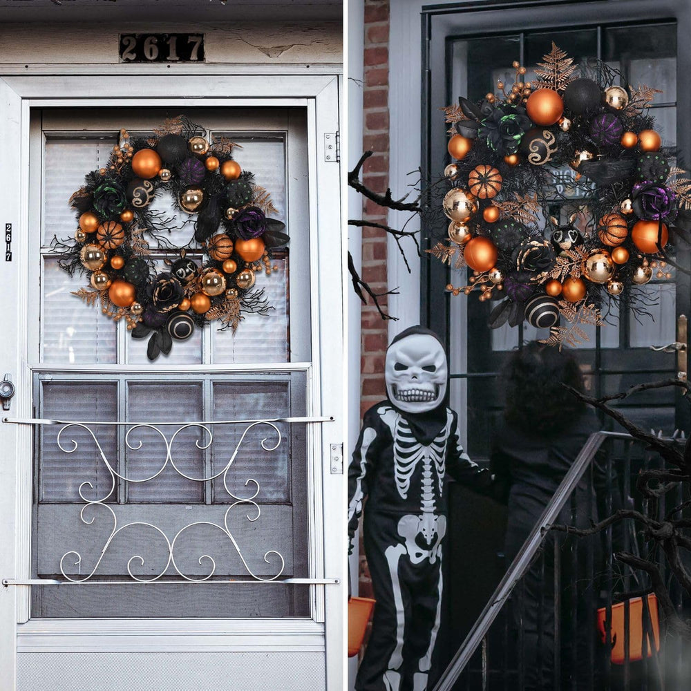 Valery Madelyn 18" Halloween Wreath with Lights for Front Door Party Decor