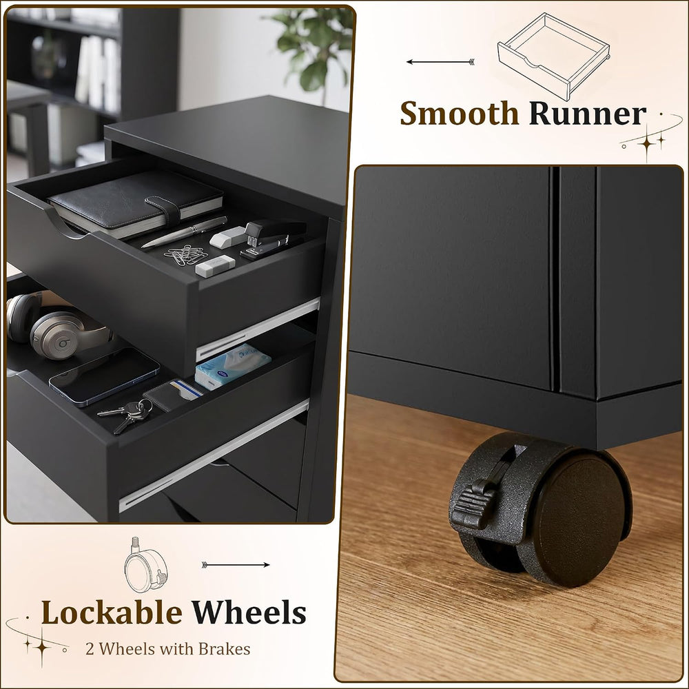 5 Drawer Mobile File Cabinet, Under Desk Storage Cabinet with Wheels