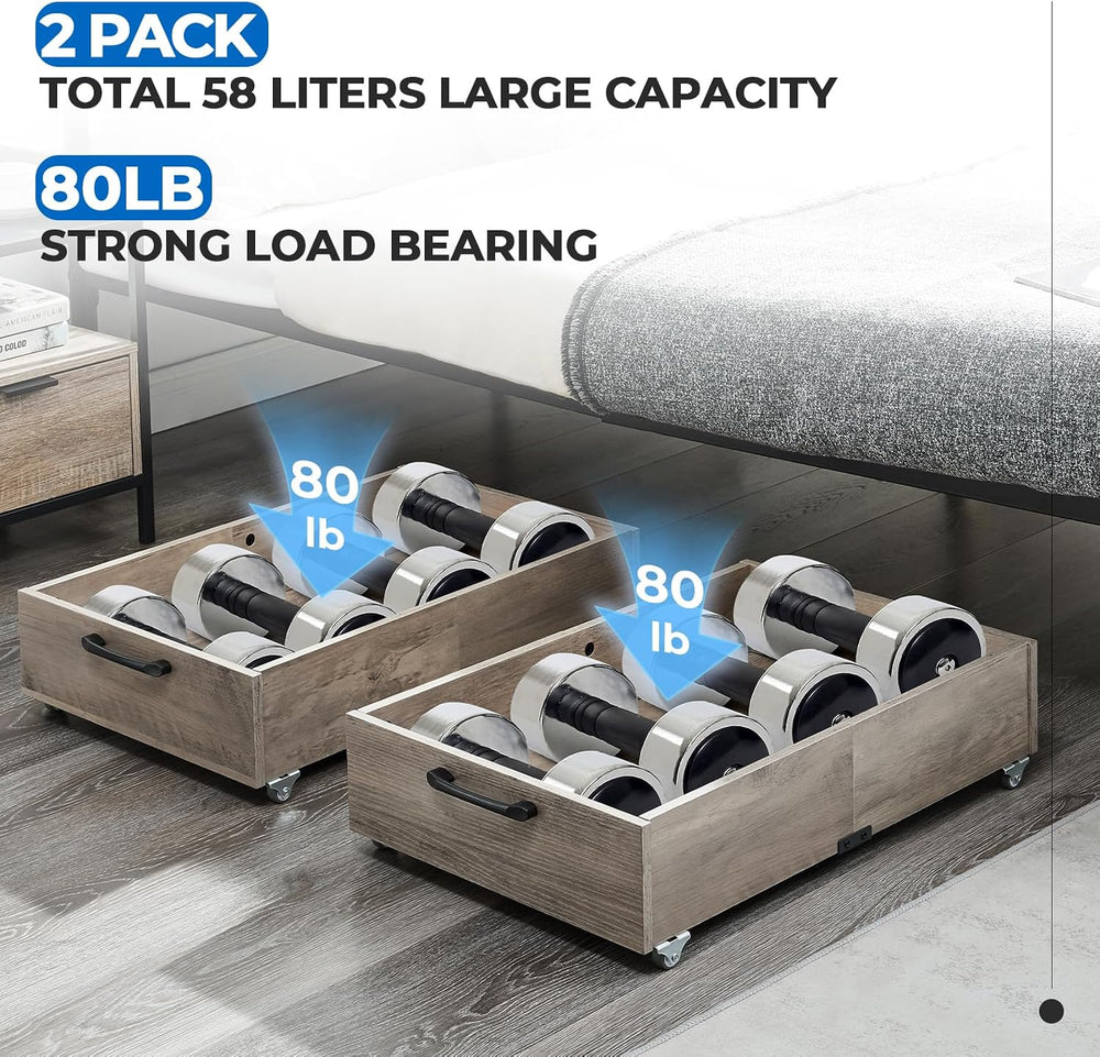 TIOPGHAD 2-Pack Under Bed Storage Drawers with Wheels, Brownish-Gray