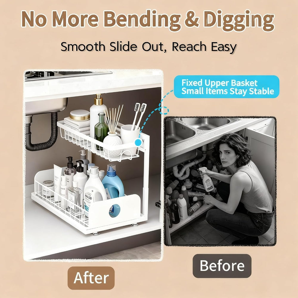 Under Sink Organizer, 1 Pack Under Kitchen Cabinet Organizer, Height Adjustab...