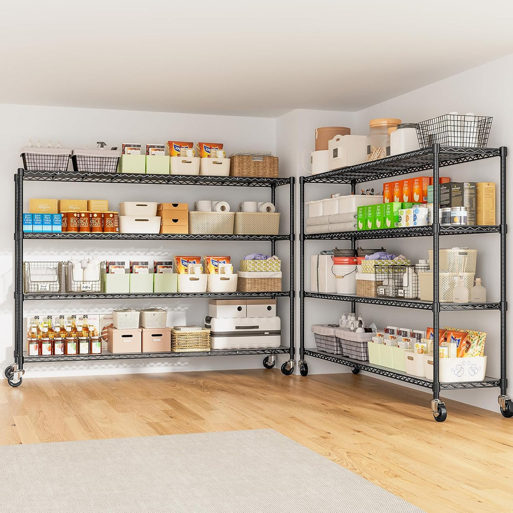 60" W Storage Shelves Wire Shelving with Wheels, Heavy Duty Metal Garage...
