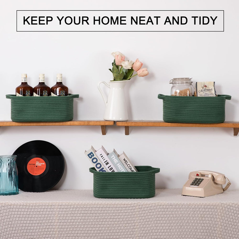 OIAHOMY 3 Pack Storage Baskets for Shelves Cotton Rope Storage Bins Green