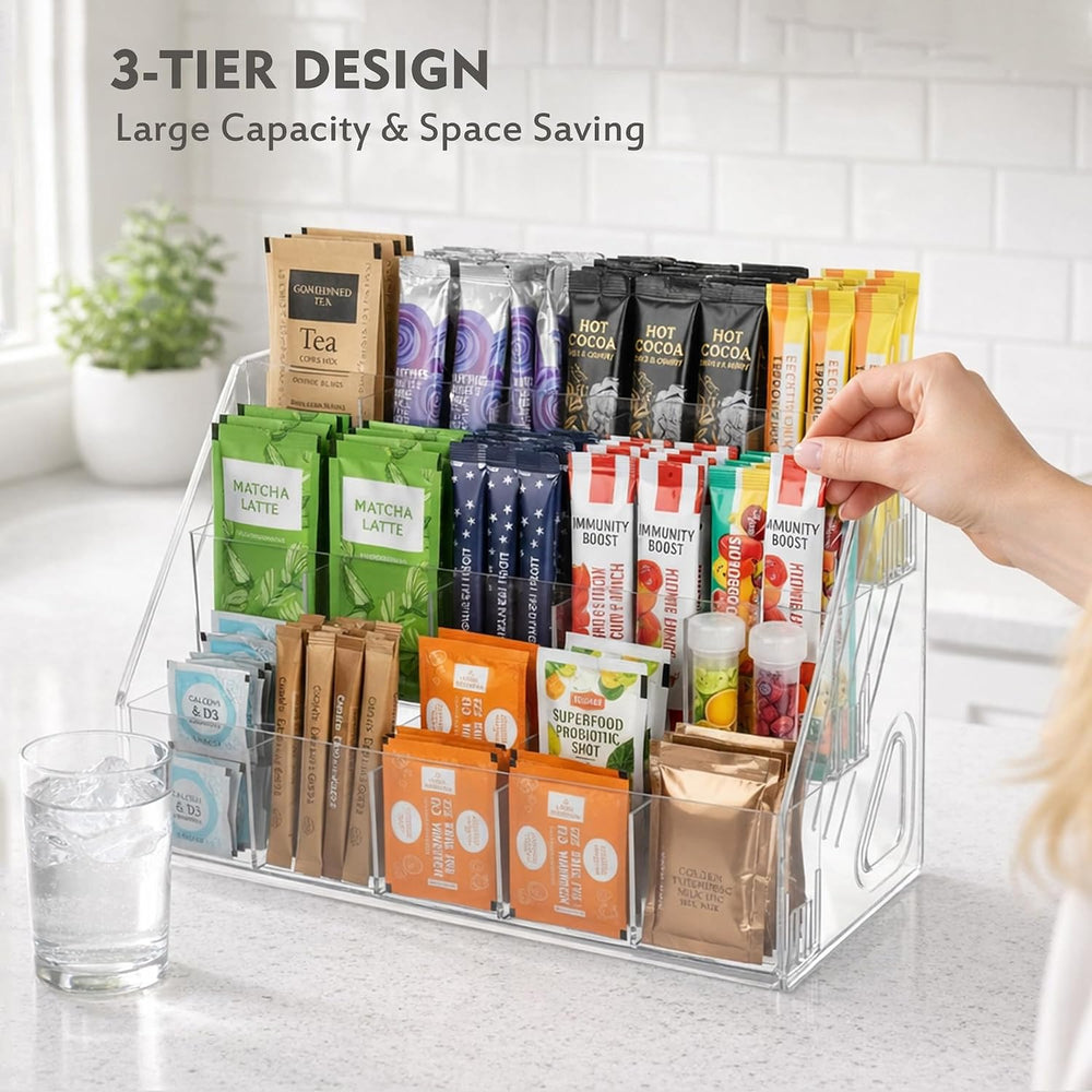 Drink Packet Organizer, 2 Pack 3-Tier Water Flavor Packet Holder
