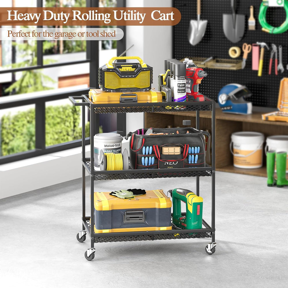 3 Tier Rolling Utility Kitchen Cart, Heavy Duty Wire Rolling Cart on Wheels, ...