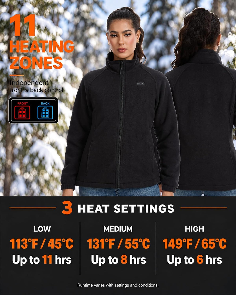 Women's Heated Jacket with Battery Pack Included,11-Zone Heated Fleece Coat