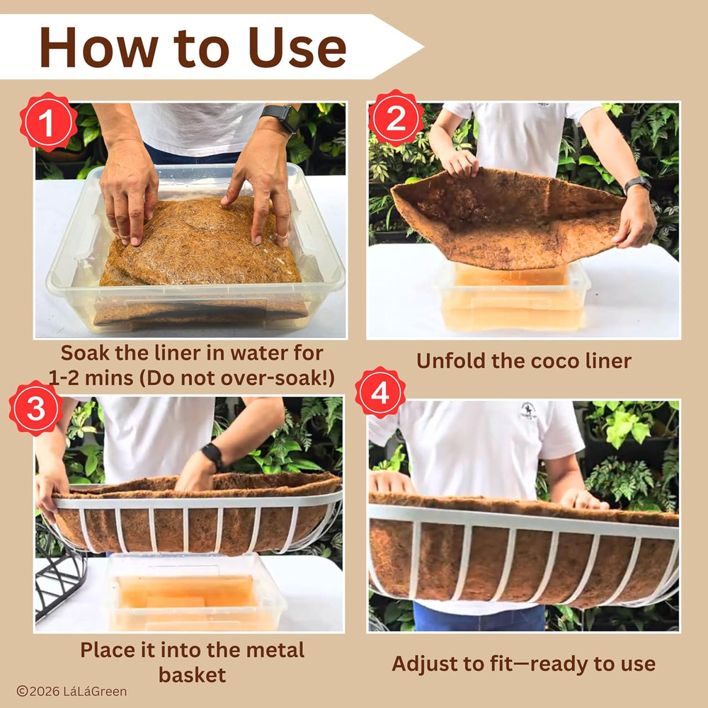 LaLaGreen 16" (8 Pack, Half Rounded Rectangular) Trough Coco Liners – Me...