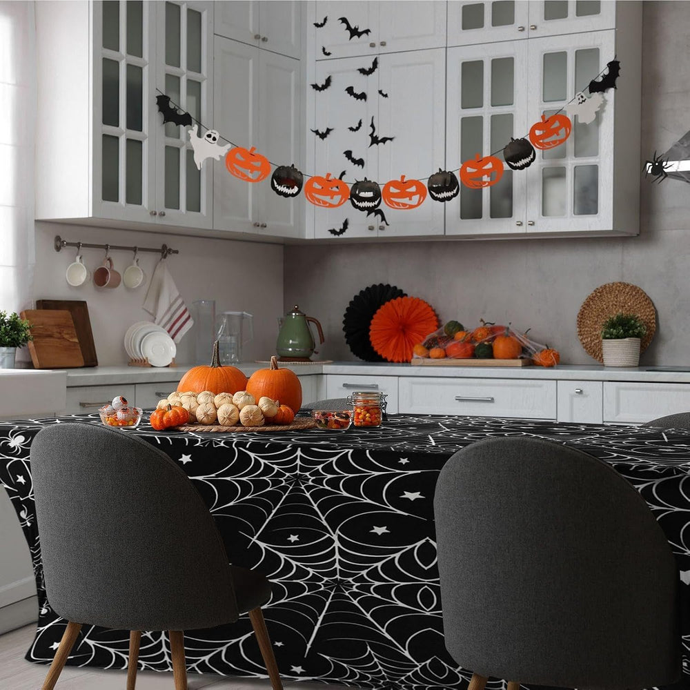 Oudain 2 Pcs Halloween Tablecloth 6 ft White Black Spider Web Table Cover