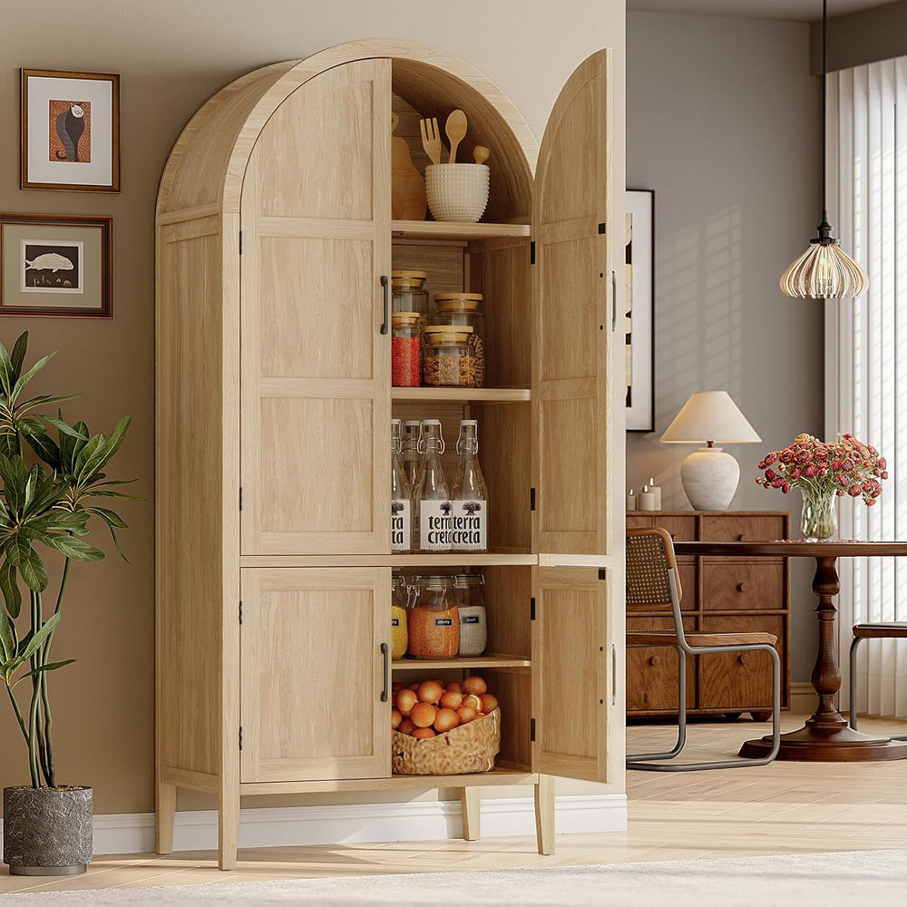 71" Tall 5-Tier Arched Cabinet, Arched Kitchen Pantry Cabinet Oak