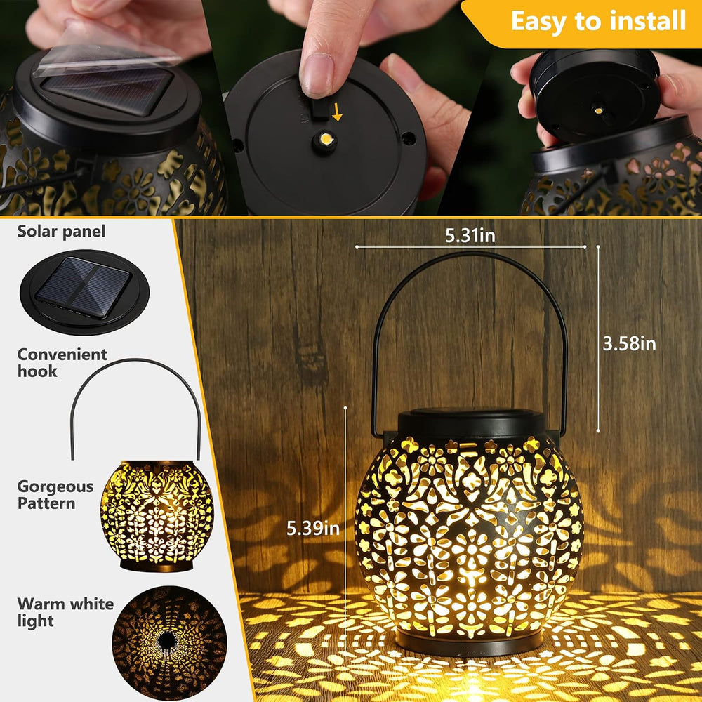 Brizled Solar Lantern Lights, 2 Pack Outdoor LED Hanging Lantern Lights with ...