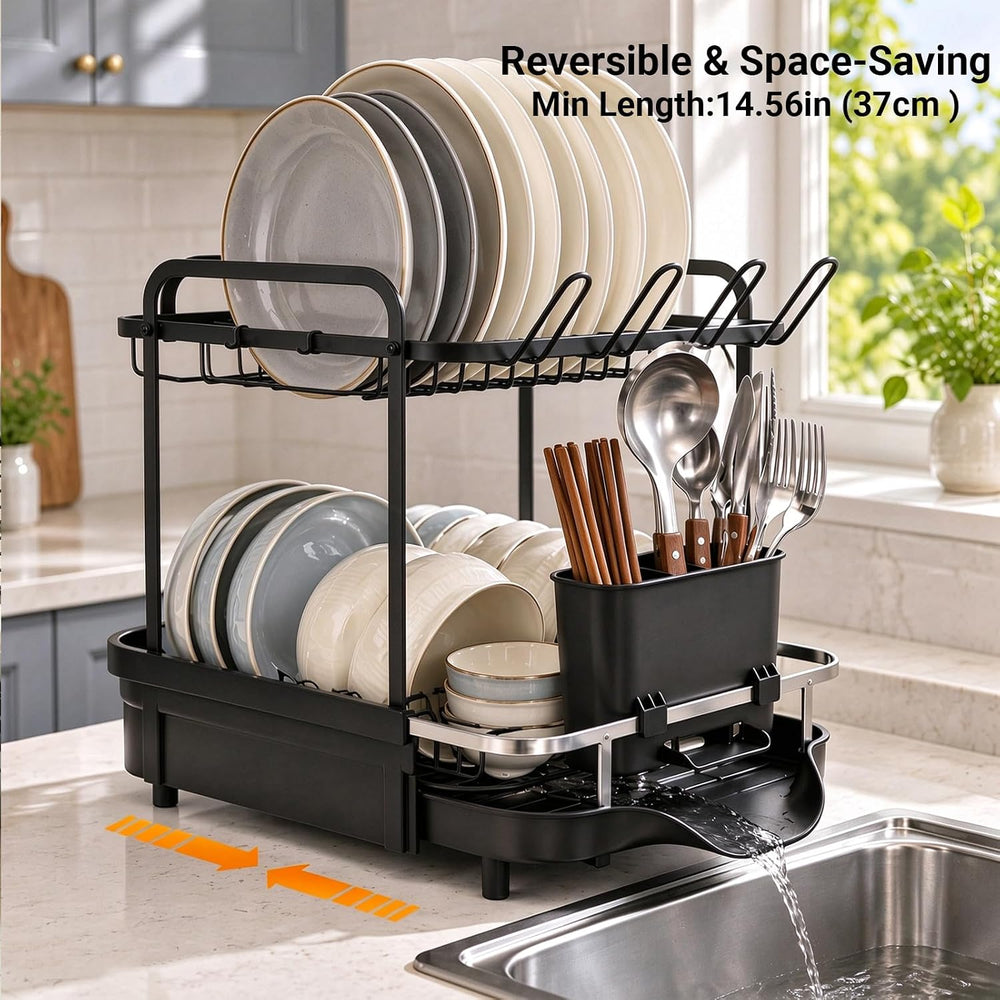 Dish Drying Rack for Kitchen Counter, Expandable 2-Tier Dish Drainer