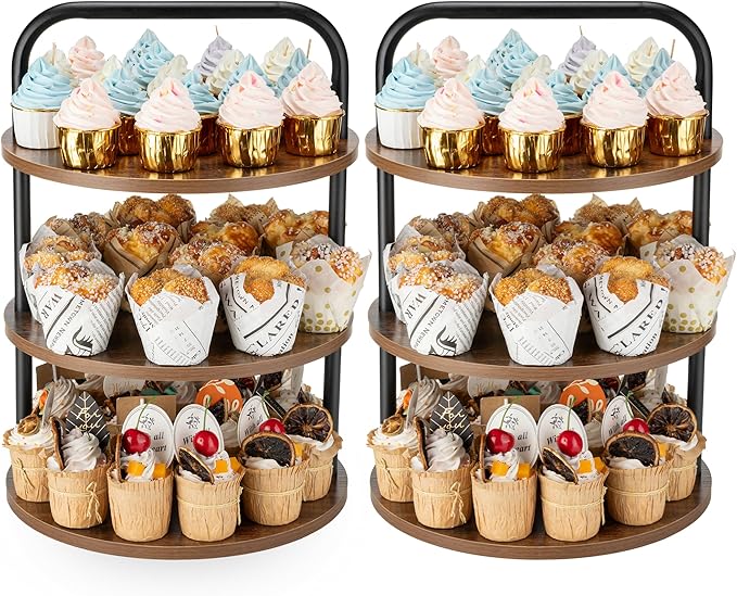 2 Pack Wooden Cupcake Stand, 3 Tier Large Cupcake Tower Stand 50 Cupcakes, De...