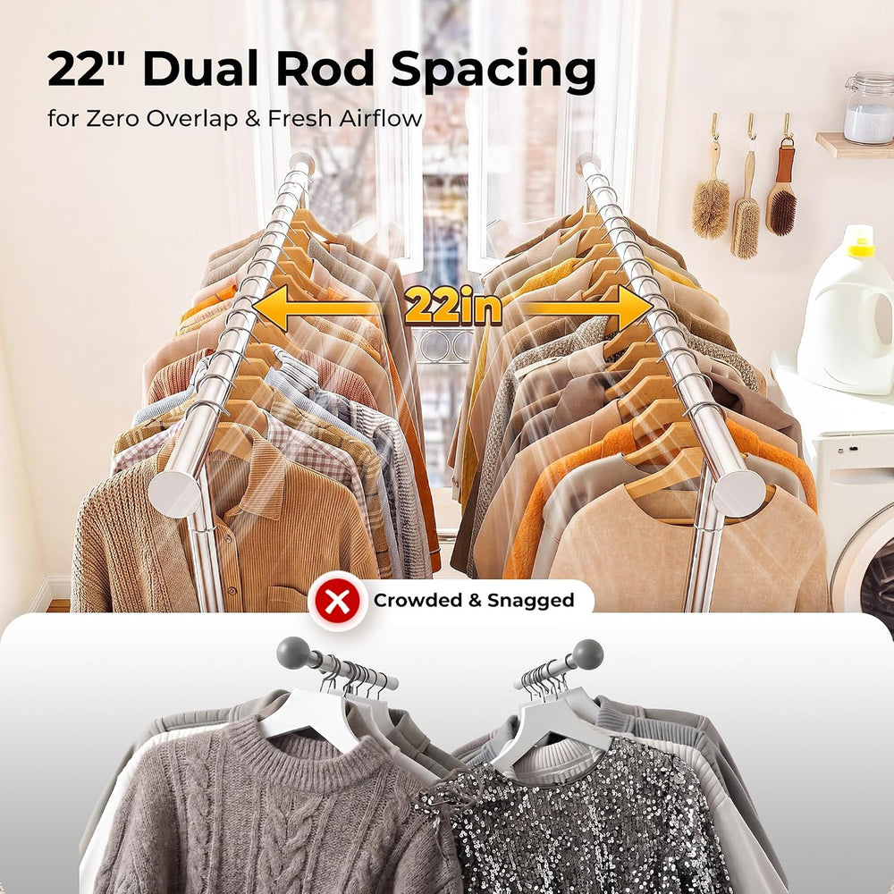 HOKEEPER Clothes Rack Heavy Duty Clothing Rack Load 650 LBS Collapsible Garme...