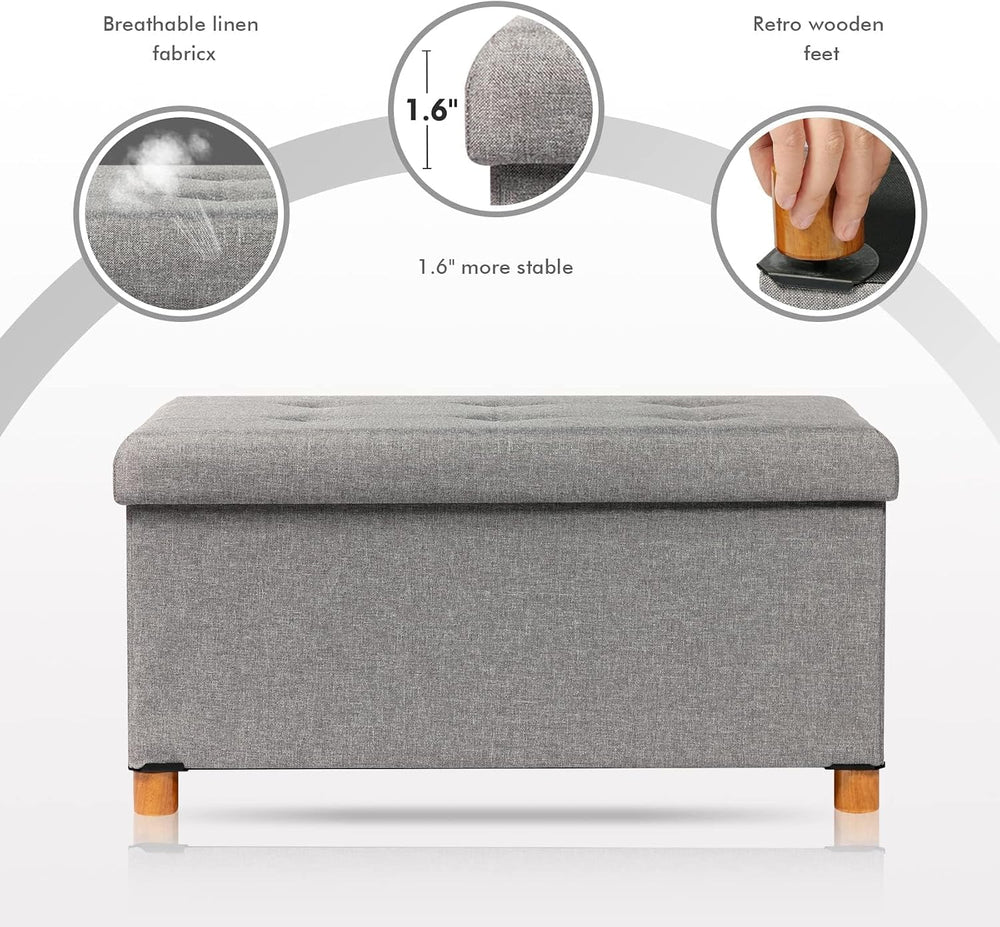 PINPLUS Ottoman with Storage Coffee Table, Grey Footrest-Stool Linen Chest wi...
