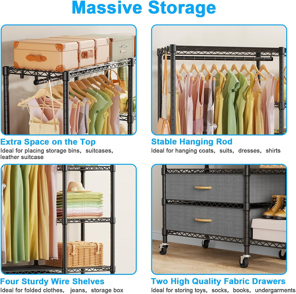 Ulif F3R Heavy Duty Clothes Rack(With Lockable Wheels)Freestanding Clothing R...