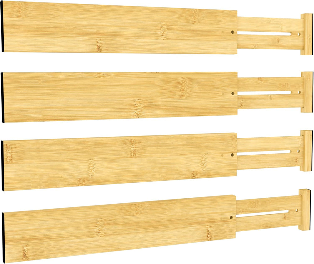 BAMEOS Bamboo Expandable Drawer Dividers – Fits 16.65"–22" Drawers,...