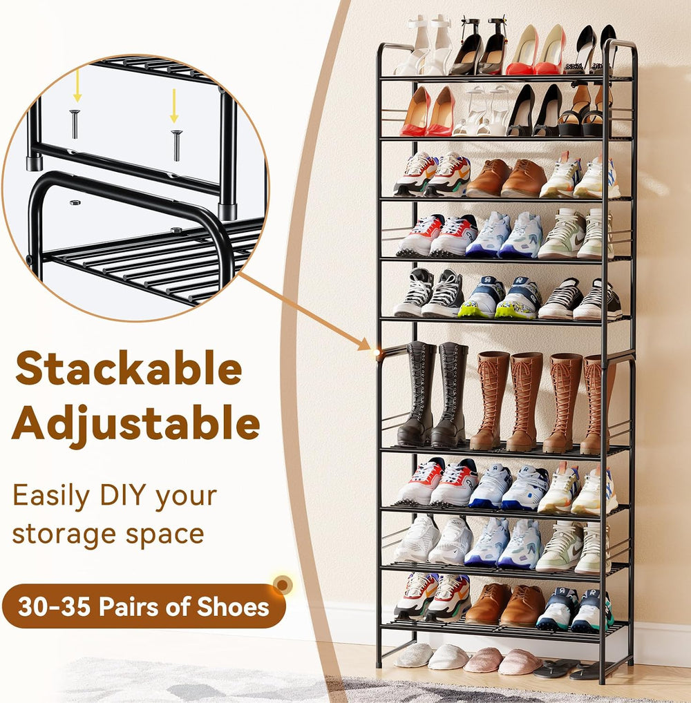 Heavy Duty 5 Tier Shoe Rack, 27 Inch Wide Closet Metal Shoe Storage Organizer...