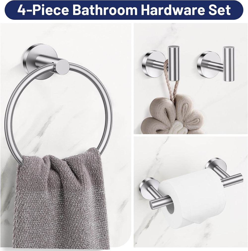 Brushed Nickel Bathroom Hardware Set, Toilet Paper Holder, Towel Ring Hooks