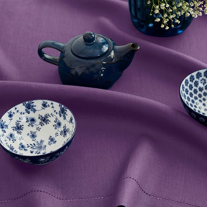 Solino Home Linen Tablecloth for Rectangle Tables 60 x 132 Inch - Classic Hem...