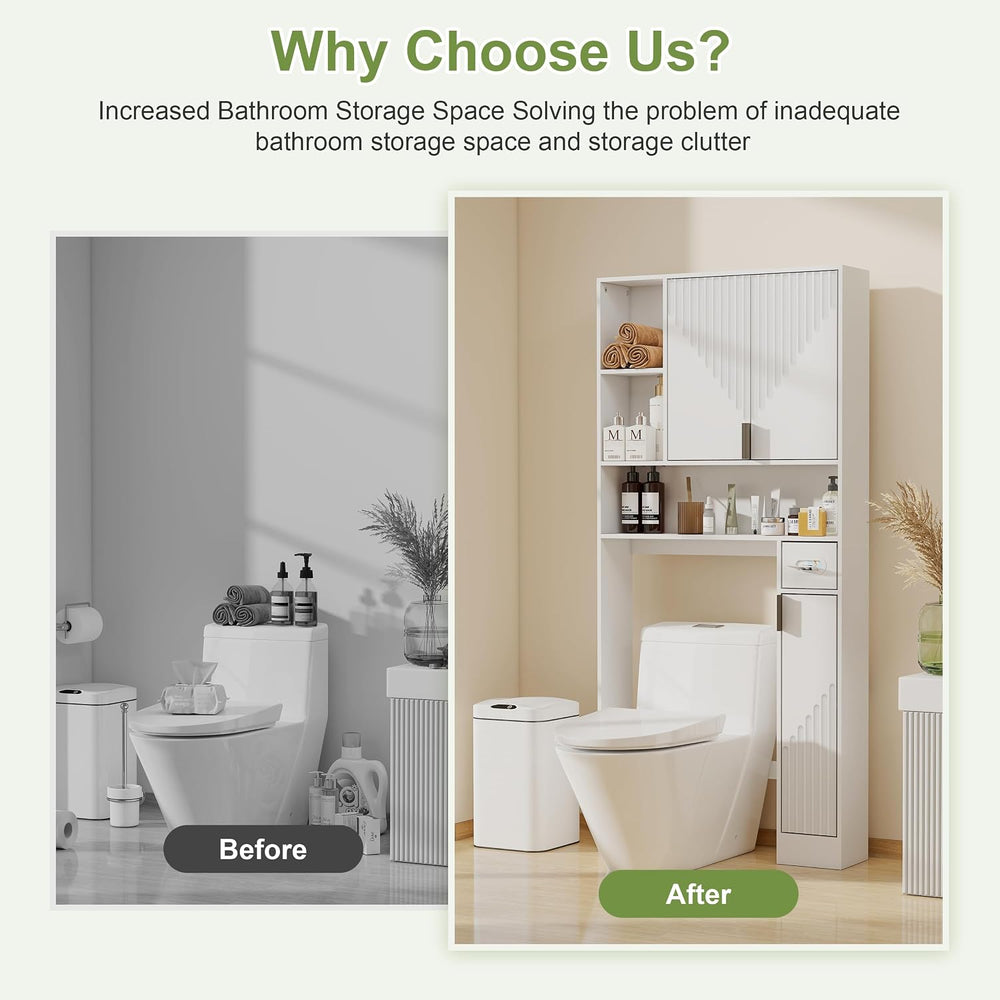 GOODONE White Over The Toilet Storage Cabinet - with 3 Doors and Toilet Paper...