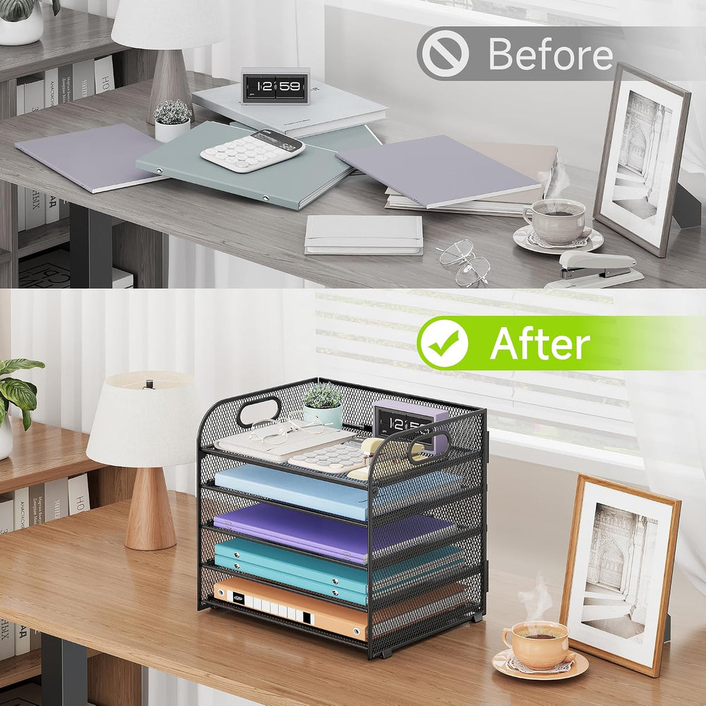 Cawukege 2 Pack 5 Tier Paper Organizer, Letter Tray with Handle, Mesh Desk Or...